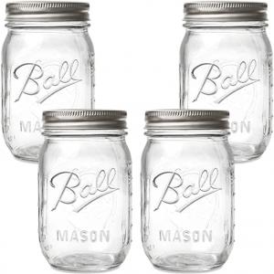 Ball Regular Mouth Mason Jars with Lids and Bands, 16-Ounces