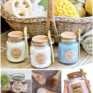 Bath salt mason jar 8 oz wooden spoon and cork lid