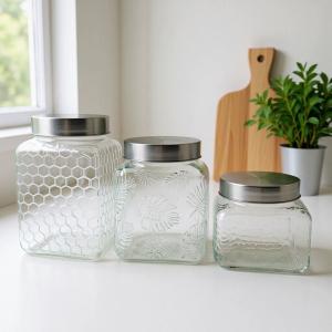 New Design Square Glass Food Jars with Air Tight Lid Customized Size Kitchen Storage Containers