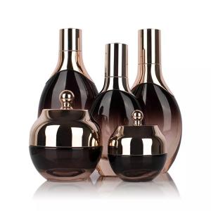 High quality oval brown skin care combination container Glass bottles, glass jars, support customization High quality oval brown skin care combination container Glass bottles, glass jars, support customization