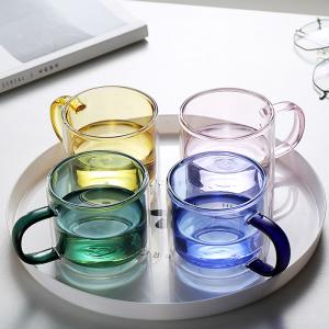 Seaygift custom high quality borosilicate double wall glass drinking coffee cups colored glass tea cups mugs with handle